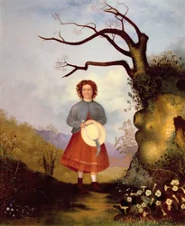 Junges Mädchen in einer Landschaft mit Primeln, ca. 1850